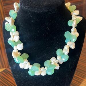 Elegant Green and White Beaded Necklace